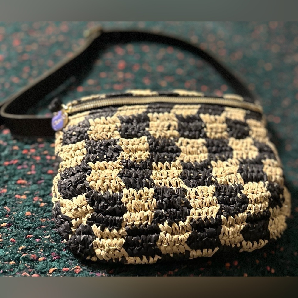 SOLD OUT Clare V Belt Bag NWT Checkerboard Raffia Woven Crossbody Rare - Picture 14 of 16